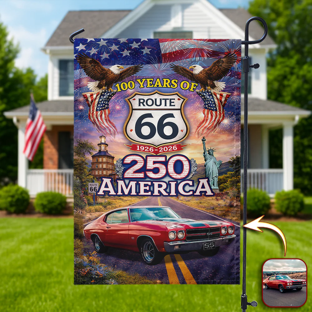 Celebrate 100 Years of Road Route 66 and America 250th Anniversary Custom Car Photo Garden Flag HA75 920312 - Image 2