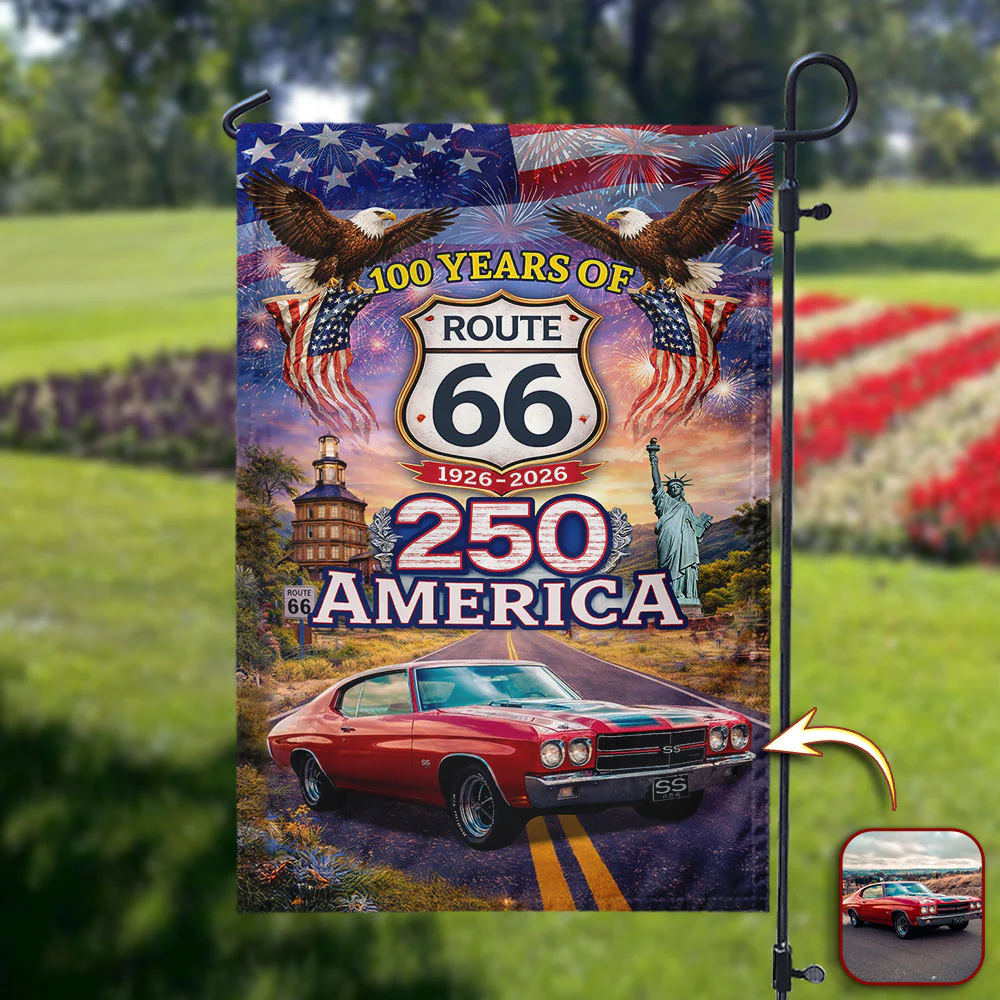 Celebrate 100 Years of Road Route 66 and America 250th Anniversary Custom Car Photo Garden Flag HA75 920312 - Image 3