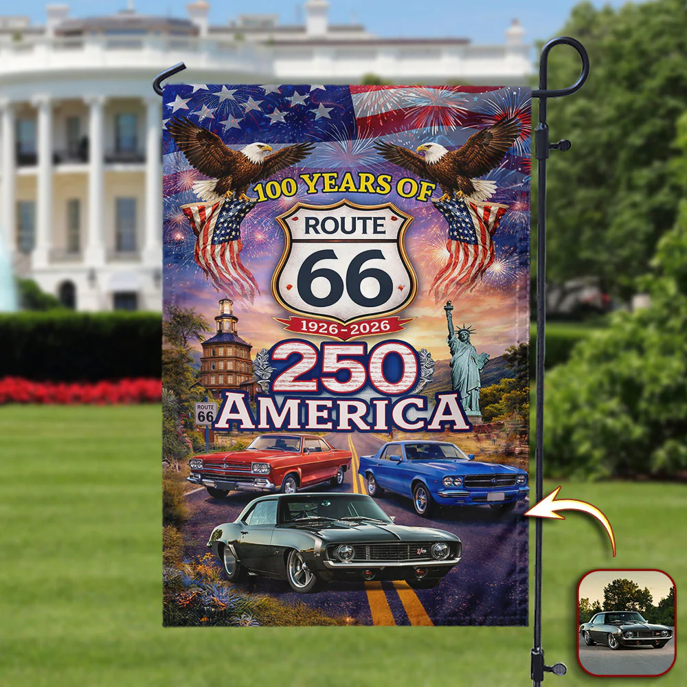 Celebrate 100 Years of Road Route 66 and America 250th Anniversary Custom Car Photo Garden Flag HA75 920312 - Image 4