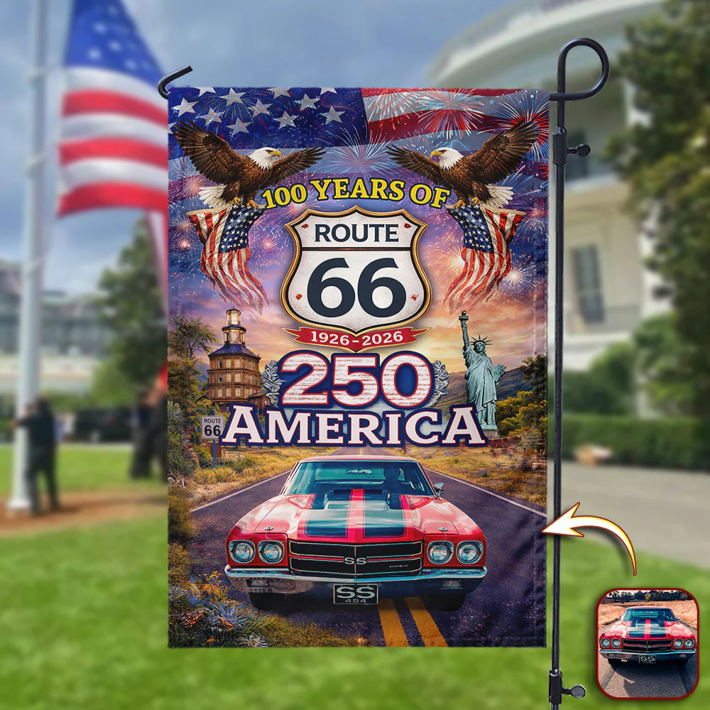 Celebrate 100 Years of Road Route 66 and America 250th Anniversary Custom Car Photo Garden Flag HA75 920312 - Image 6