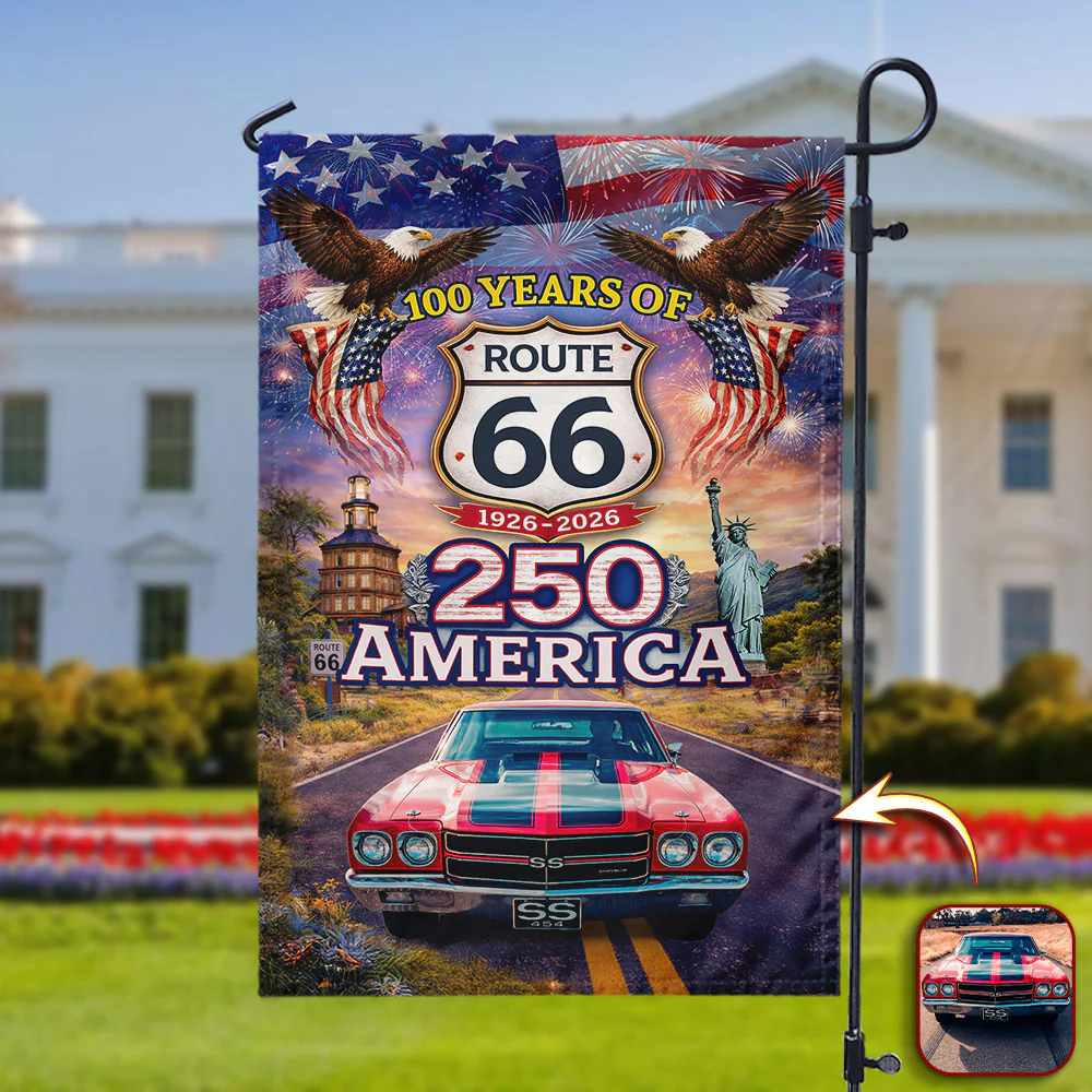 Celebrate 100 Years of Road Route 66 and America 250th Anniversary Custom Car Photo Garden Flag HA75 920312 - Image 9