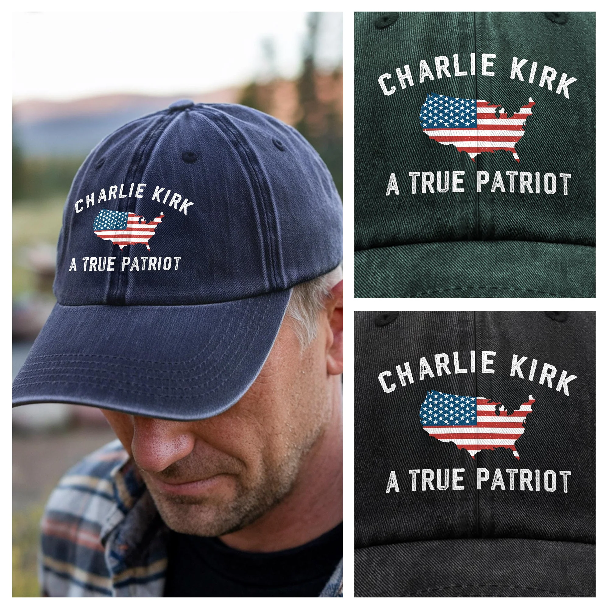 Charlie Kirk - A True Patriot Washed Denim Baseball Cap LM32 65453 - Image 5