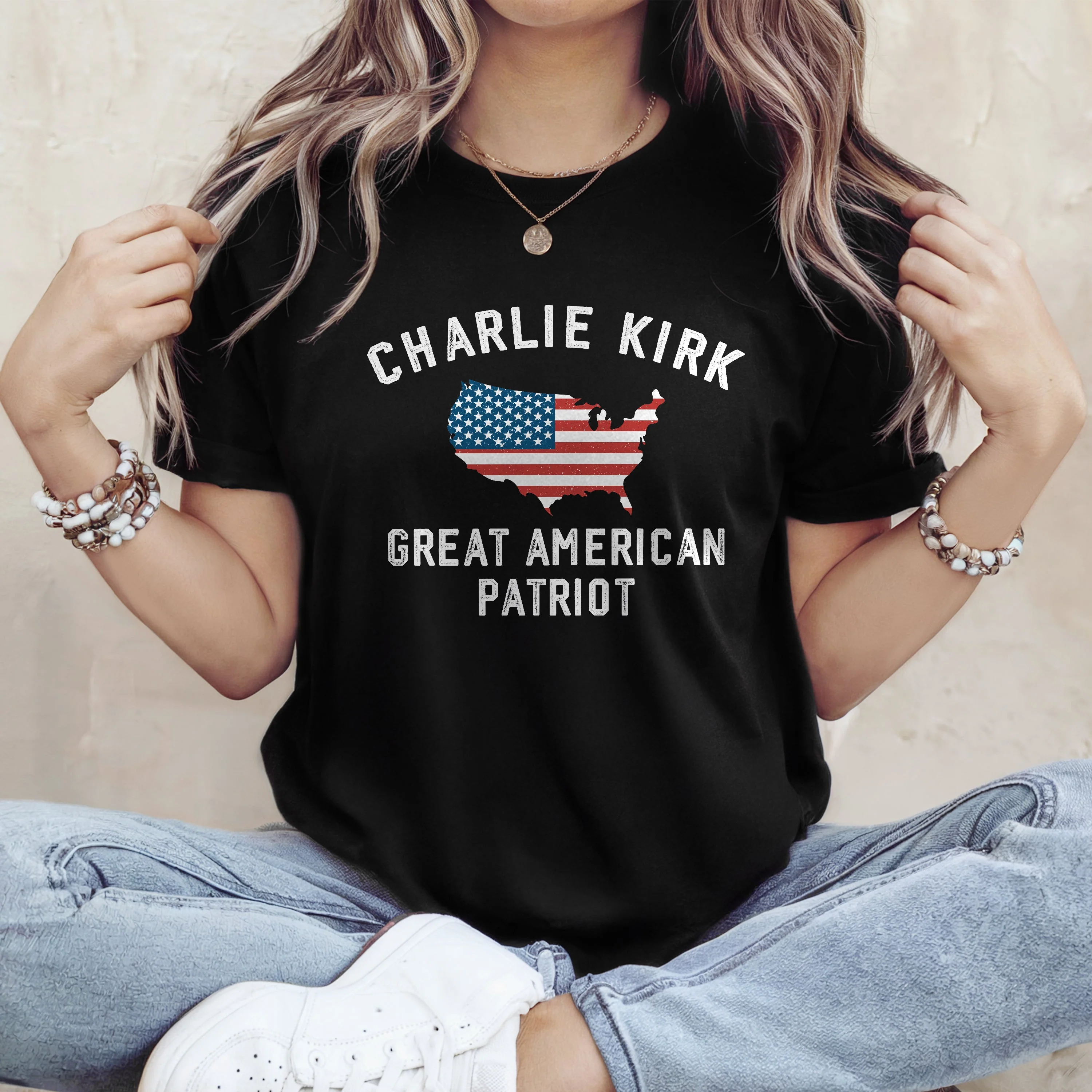 Charlie Kirk - Great American Patriot Dark Shirt LM32 65457 - Image 4