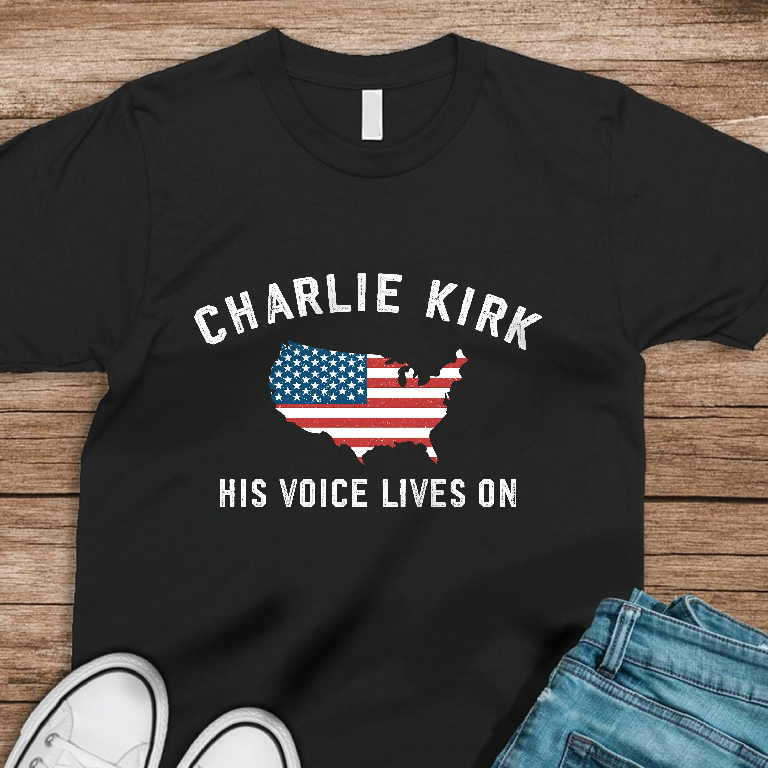 Charlie Kirk - His Voice Lives On Dark Shirt LM32 65461 - Image 4