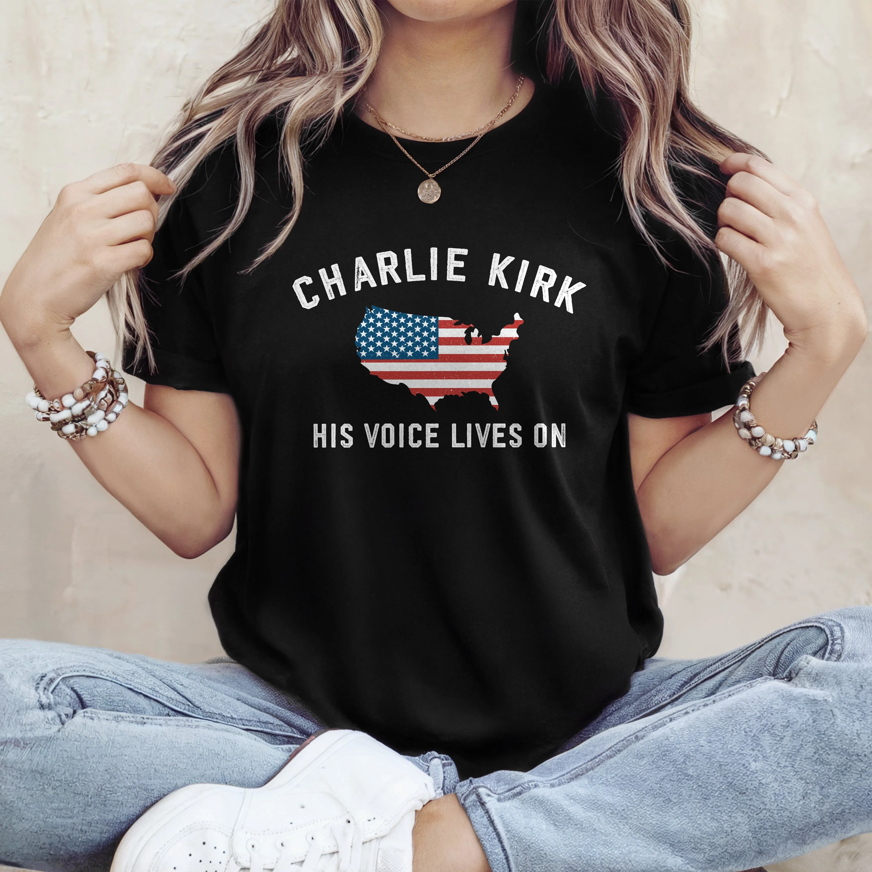 Charlie Kirk - His Voice Lives On Dark Shirt LM32 65461 - Image 6