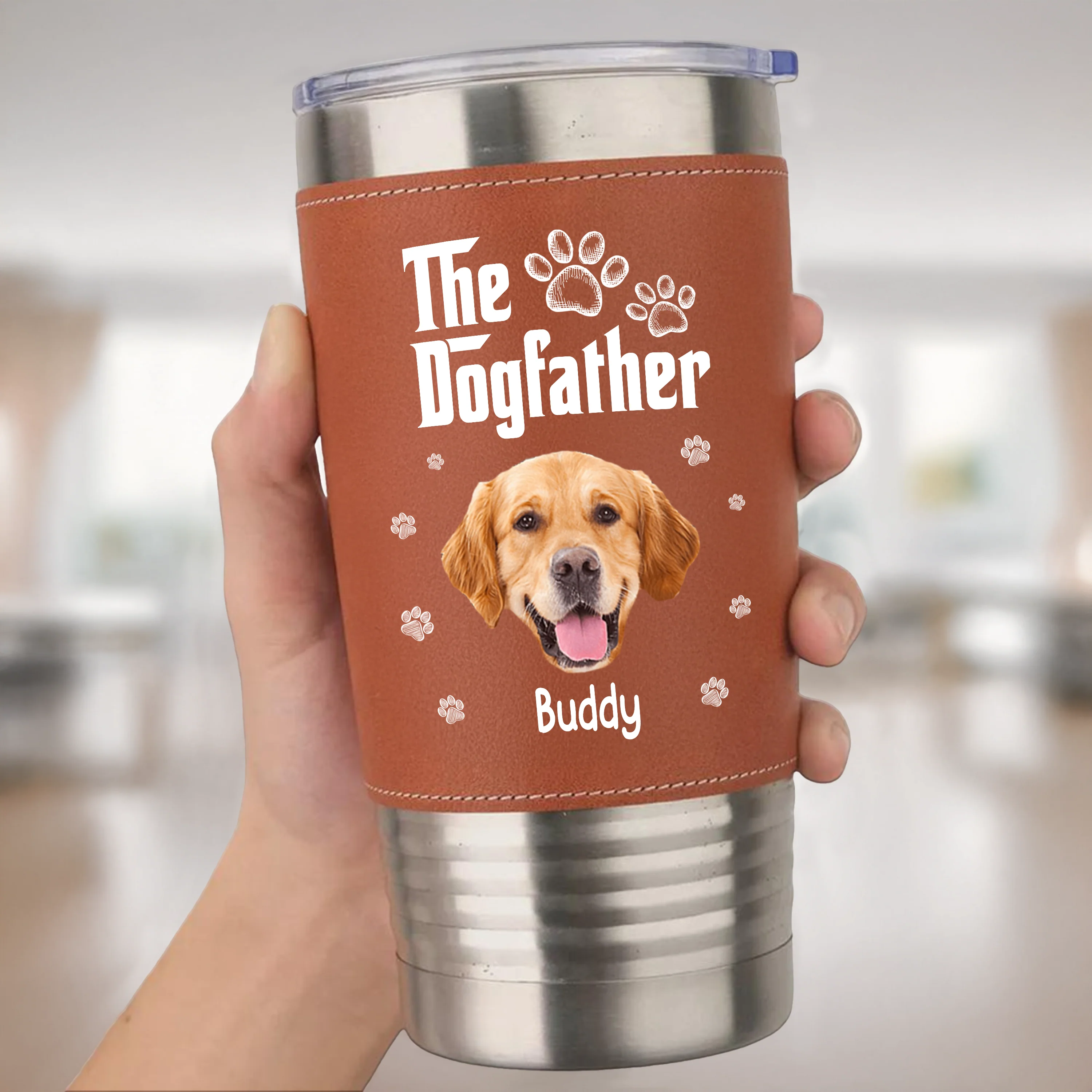 Cool Dog Father - Personalized Custom Leather Tumbler LM32 893697 - Image 2