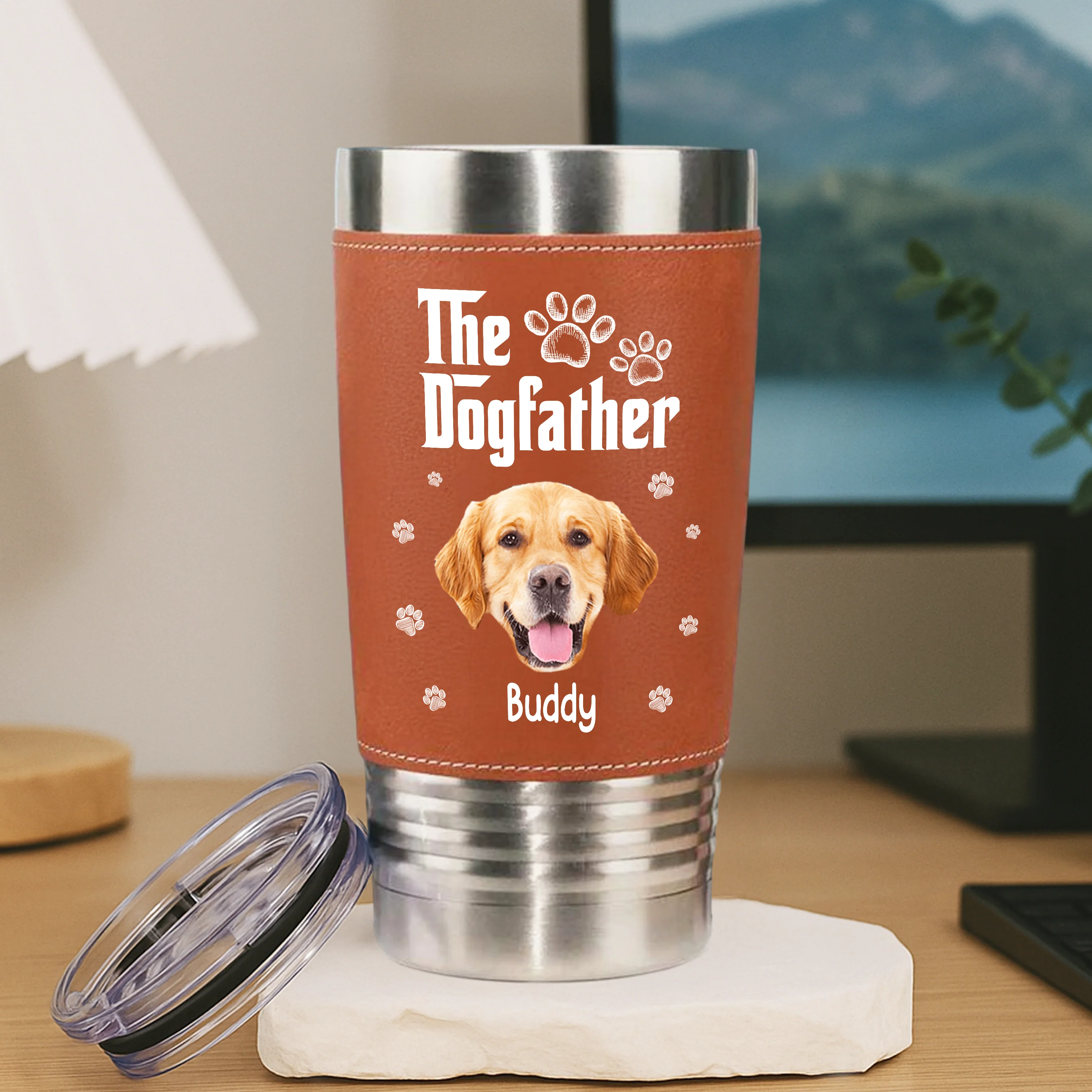 Cool Dog Father - Personalized Custom Leather Tumbler LM32 893697 - Image 5