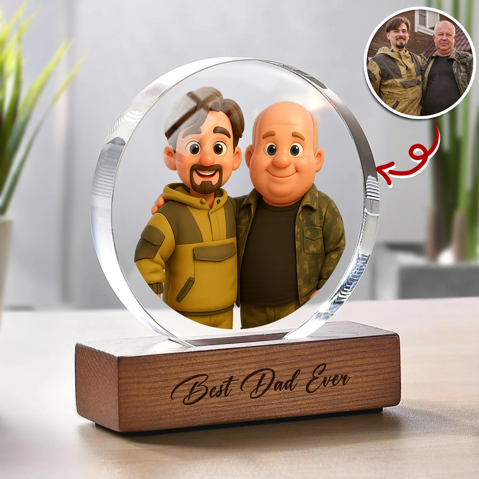 Custom 3D Catoon Photo Gift For Dad Round Acrylic Frame Block LM32 893653 - Image 3