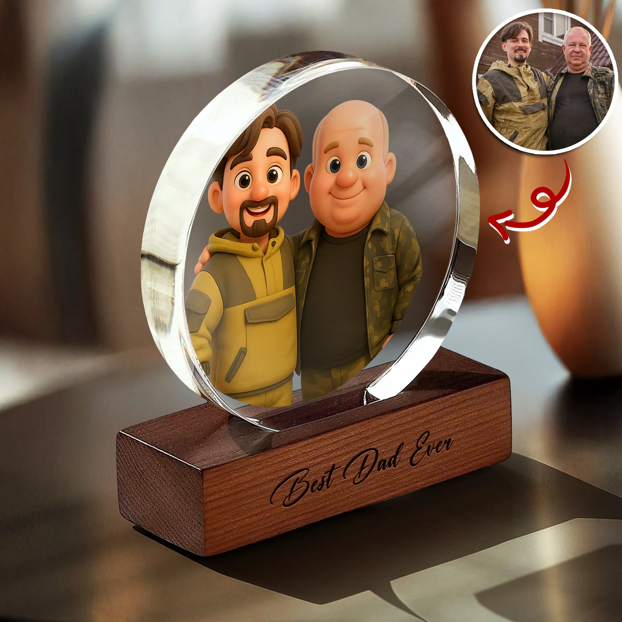 Custom 3D Catoon Photo Gift For Dad Round Acrylic Frame Block LM32 893653 - Image 4