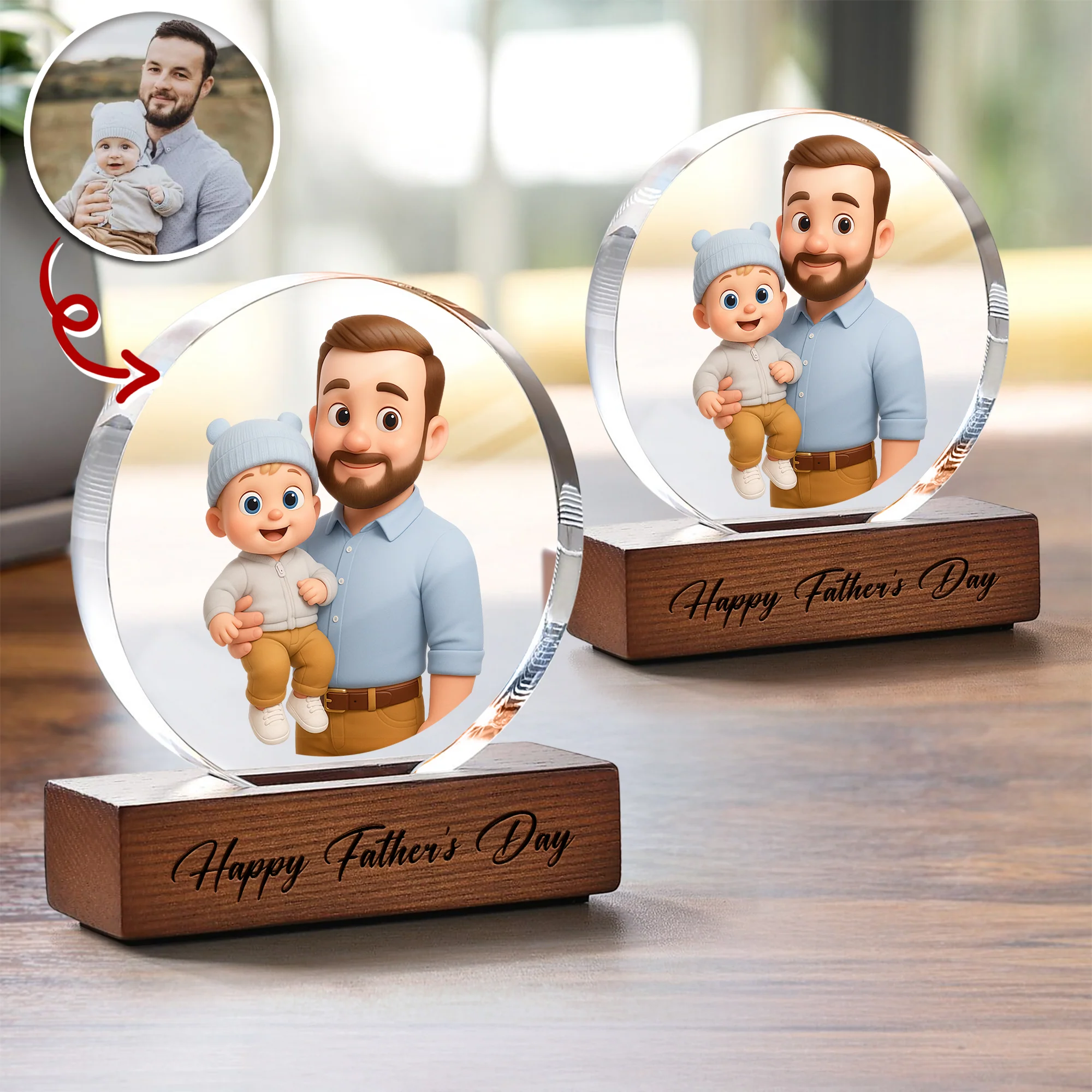 Custom 3D Catoon Photo Gift For Dad Round Acrylic Frame Block LM32 893653 - Image 5