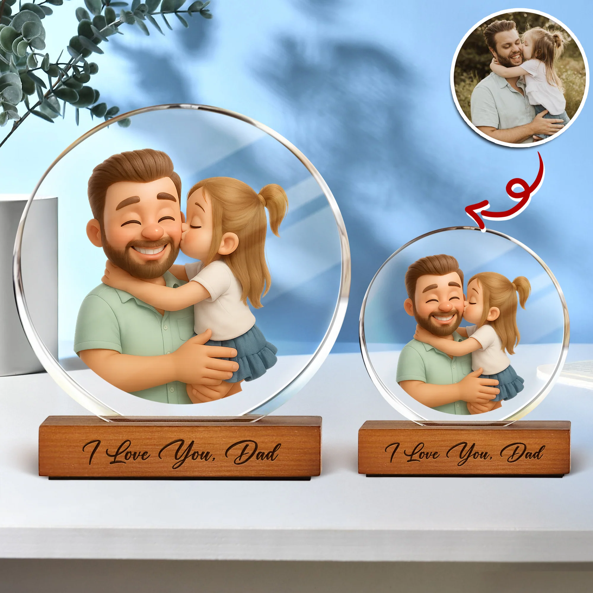 Custom 3D Catoon Photo Gift For Dad Round Acrylic Frame Block LM32 893653 - Image 6