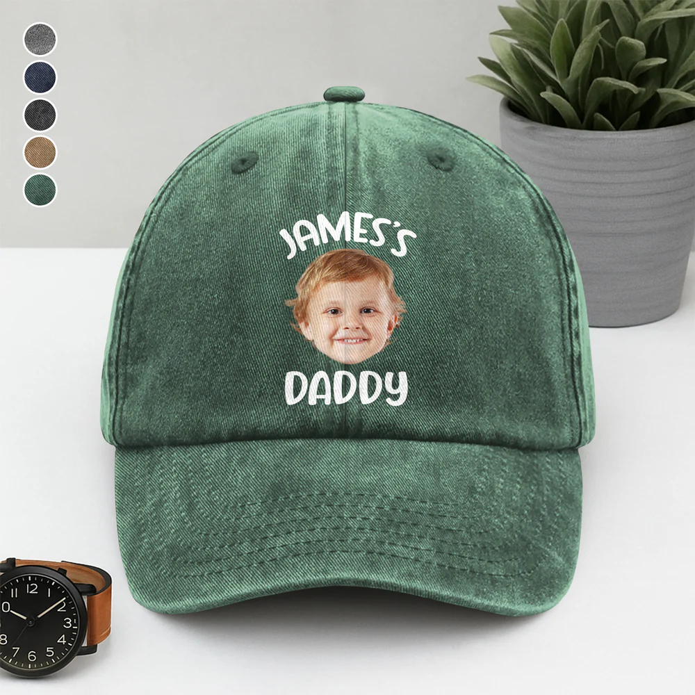 Custom Baby Face Photo Washed Denim Baseball Cap HA75 892870 - Image 2