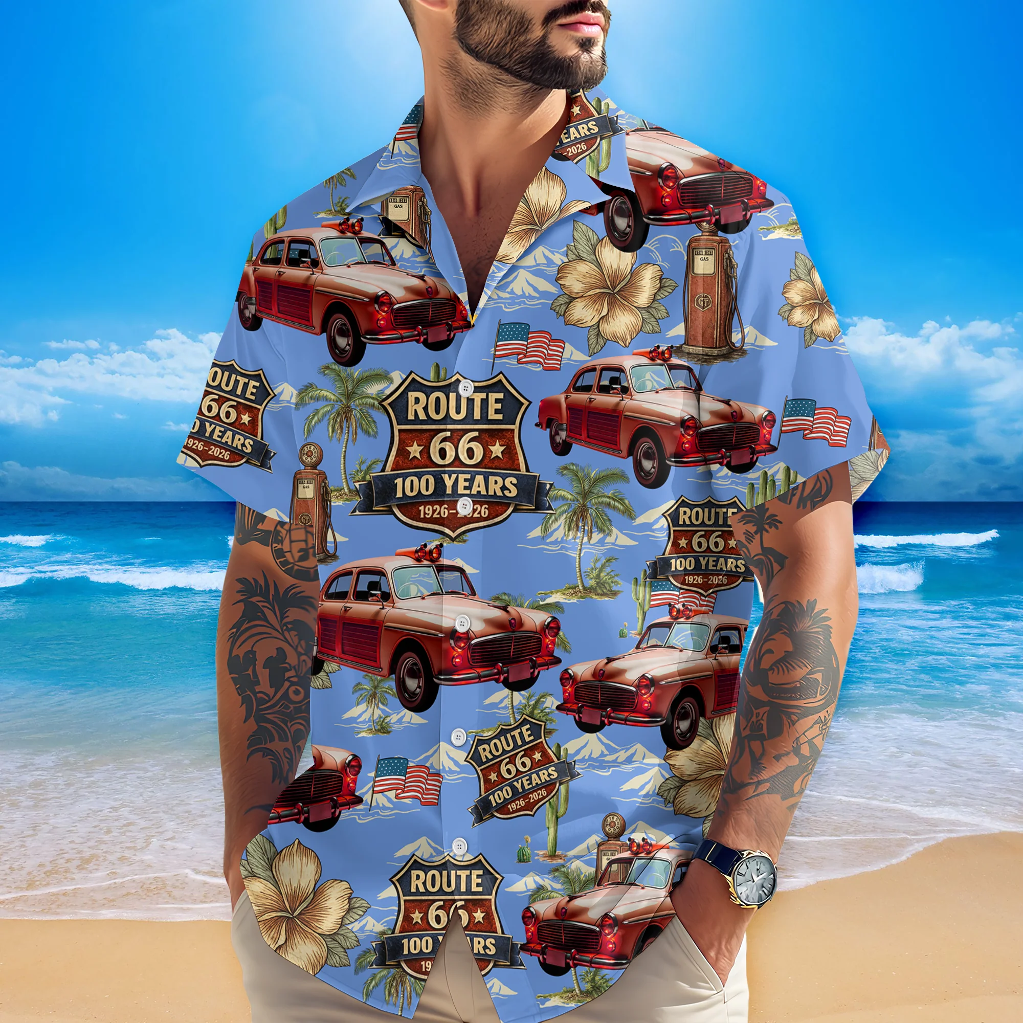 Custom Car Photo 100 Year Of Route 66 1926-2026 Hawaii Shirt CH07 910582 - Image 3