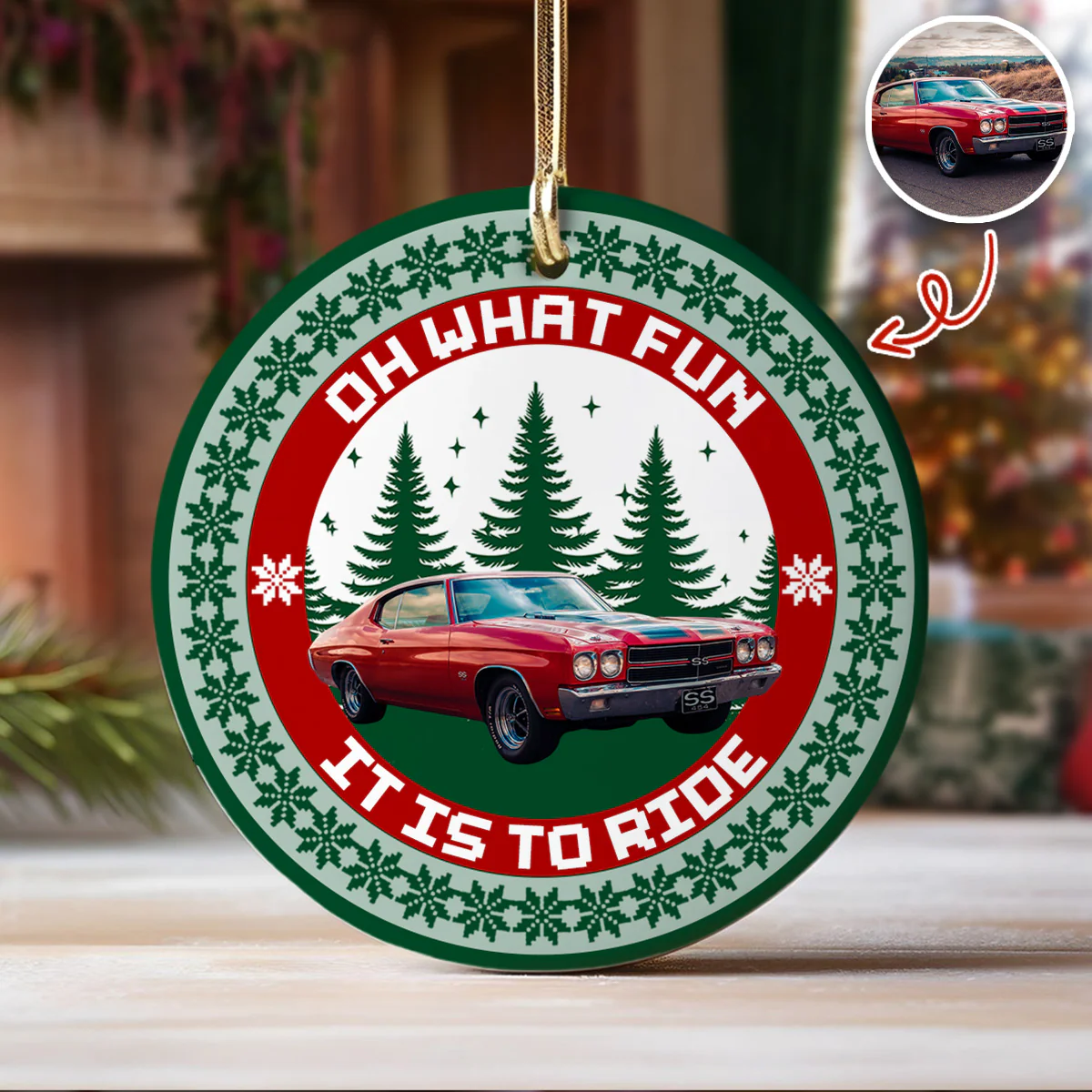 Custom Car Photo Oh What Fun It Is To Ride Ceramic Ornament Gift For Men, Car Lovers HA75 897654 - Image 3