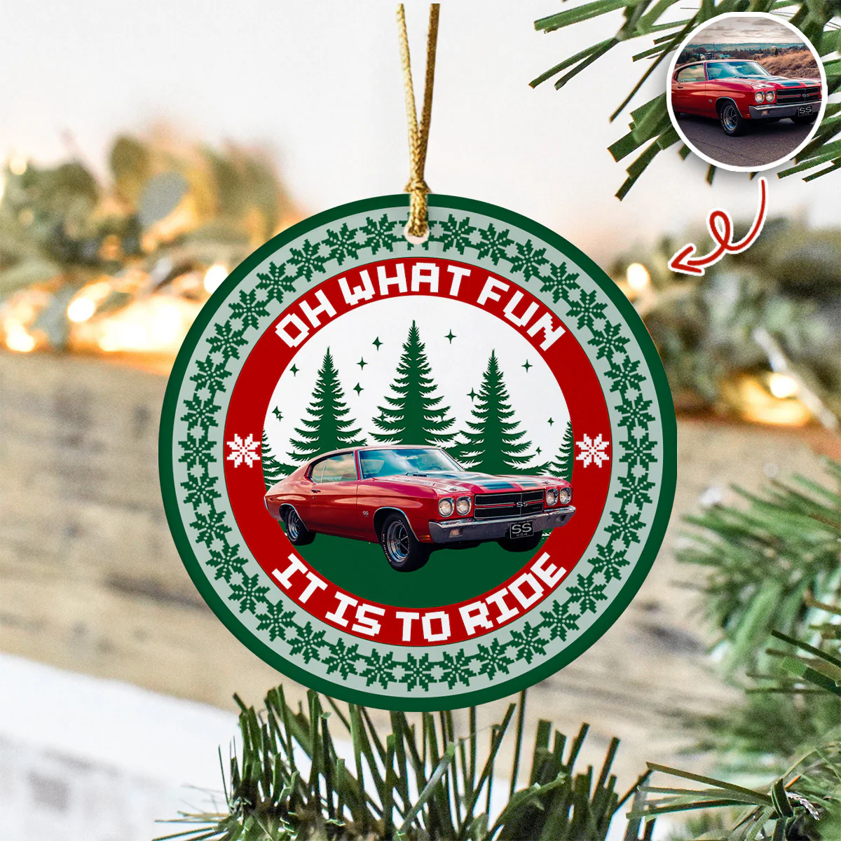 Custom Car Photo Oh What Fun It Is To Ride Ceramic Ornament Gift For Men, Car Lovers HA75 897654 - Image 4