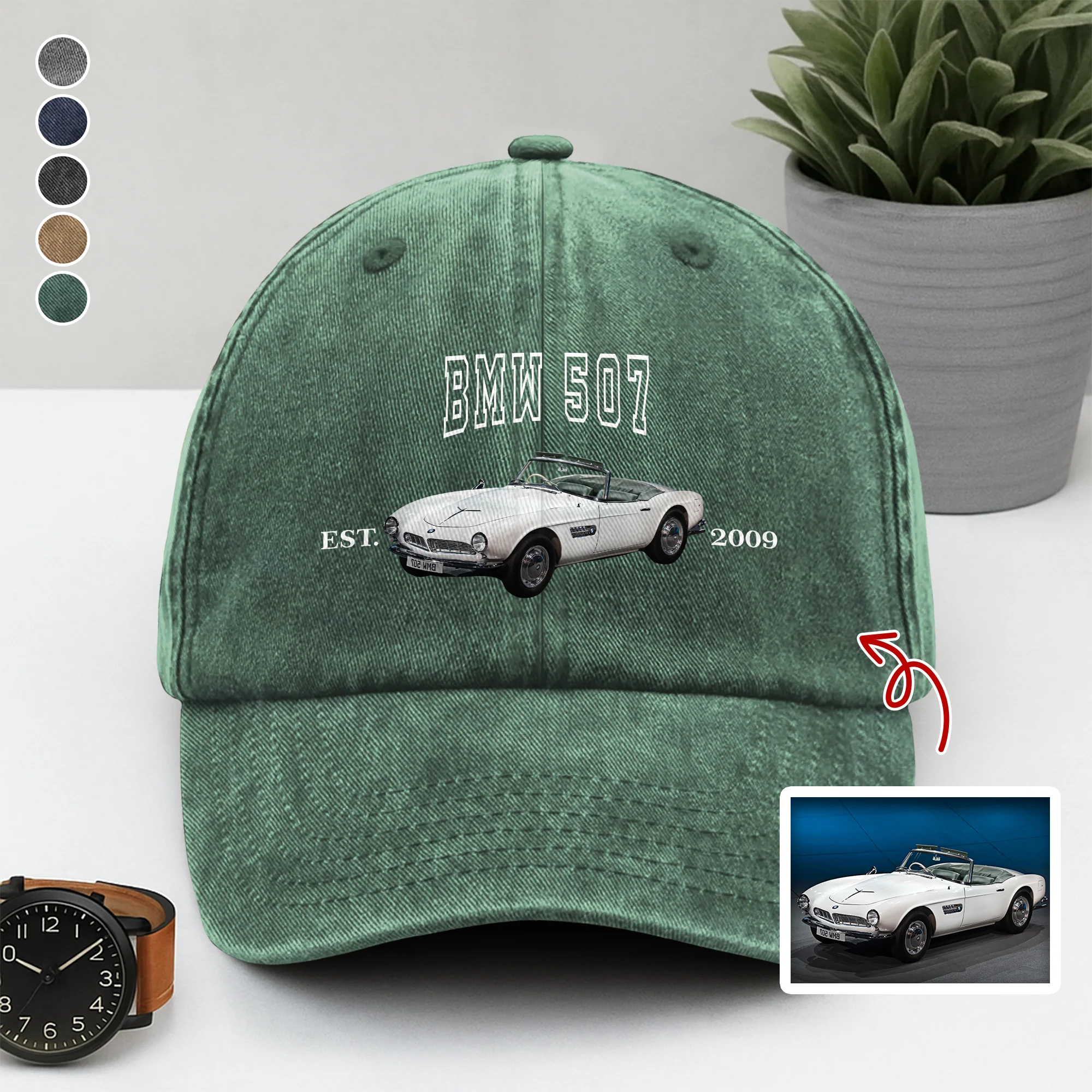 Custom Car Photo Personalized Washed Denim Baseball Cap TH10 894413 - Image 4