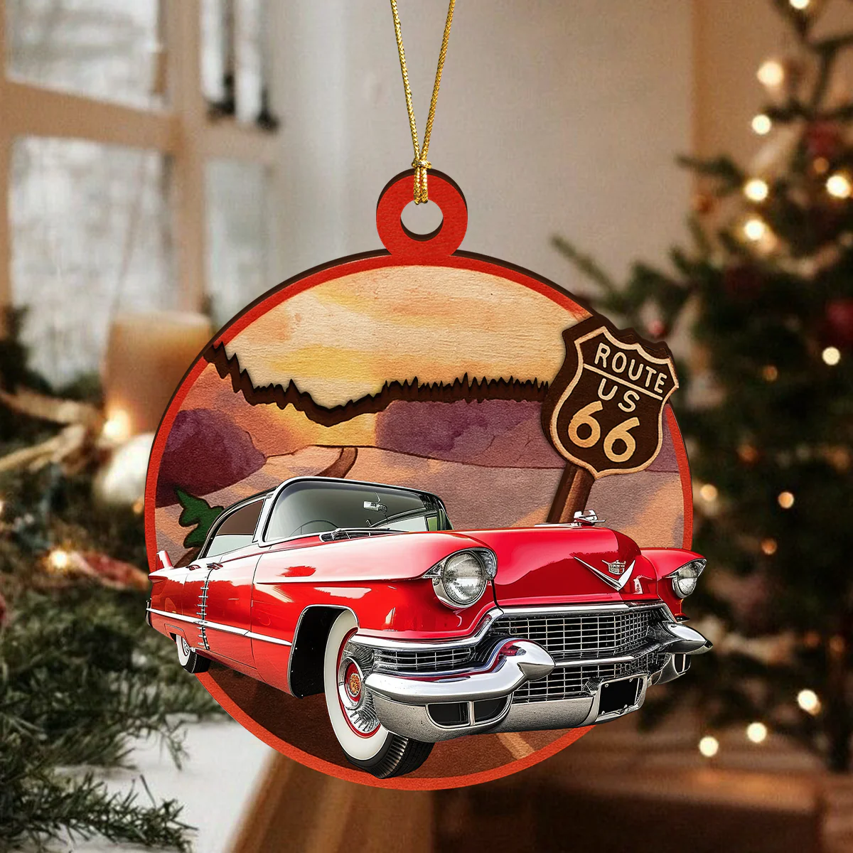 Custom Car Photo Route 66 Xmas 2 Layer Wooden Ornament TH10 894871 - Image 3