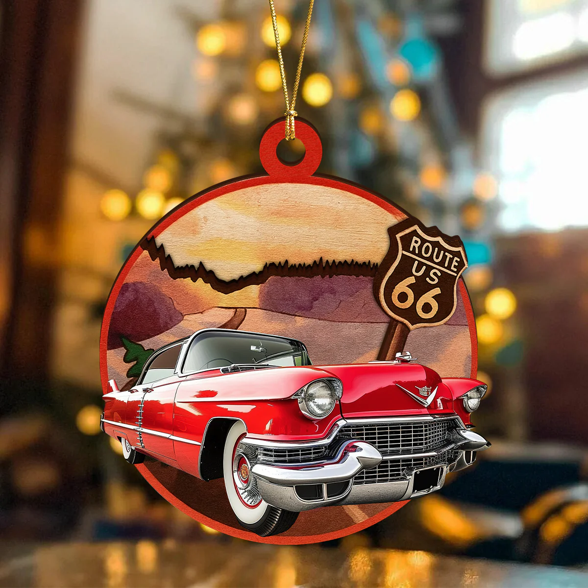 Custom Car Photo Route 66 Xmas 2 Layer Wooden Ornament TH10 894871 - Image 4