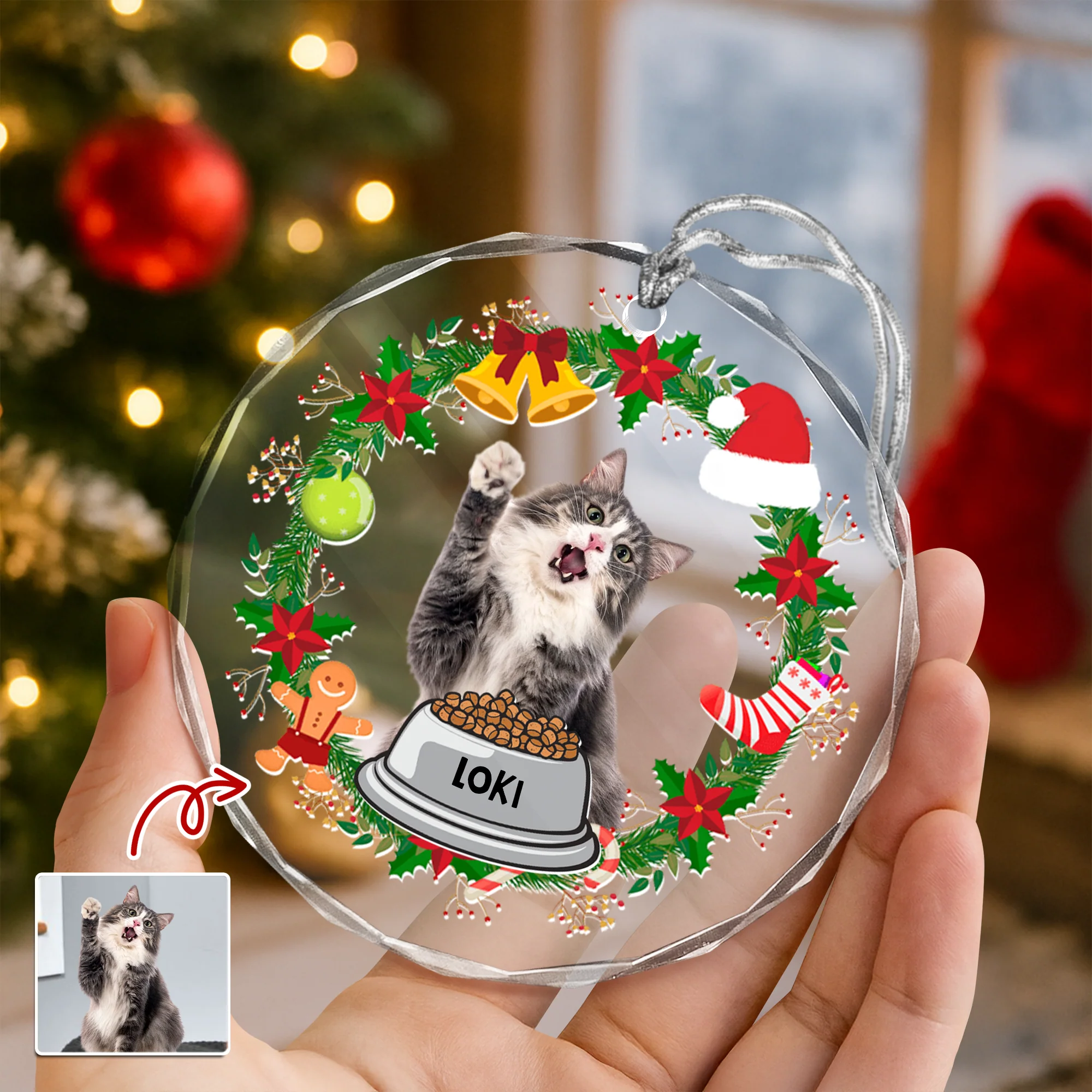 Custom Cat Photo Christmas Cirle Glass Ornament For Cat Lovers TH10 894761 - Image 3