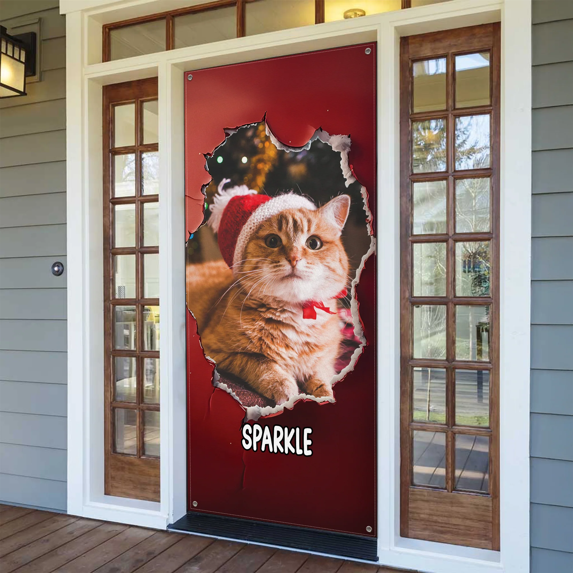 Custom Cat Photo Christmas Door Cover Gift For Cat Lovers TH10 896569 - Image 2