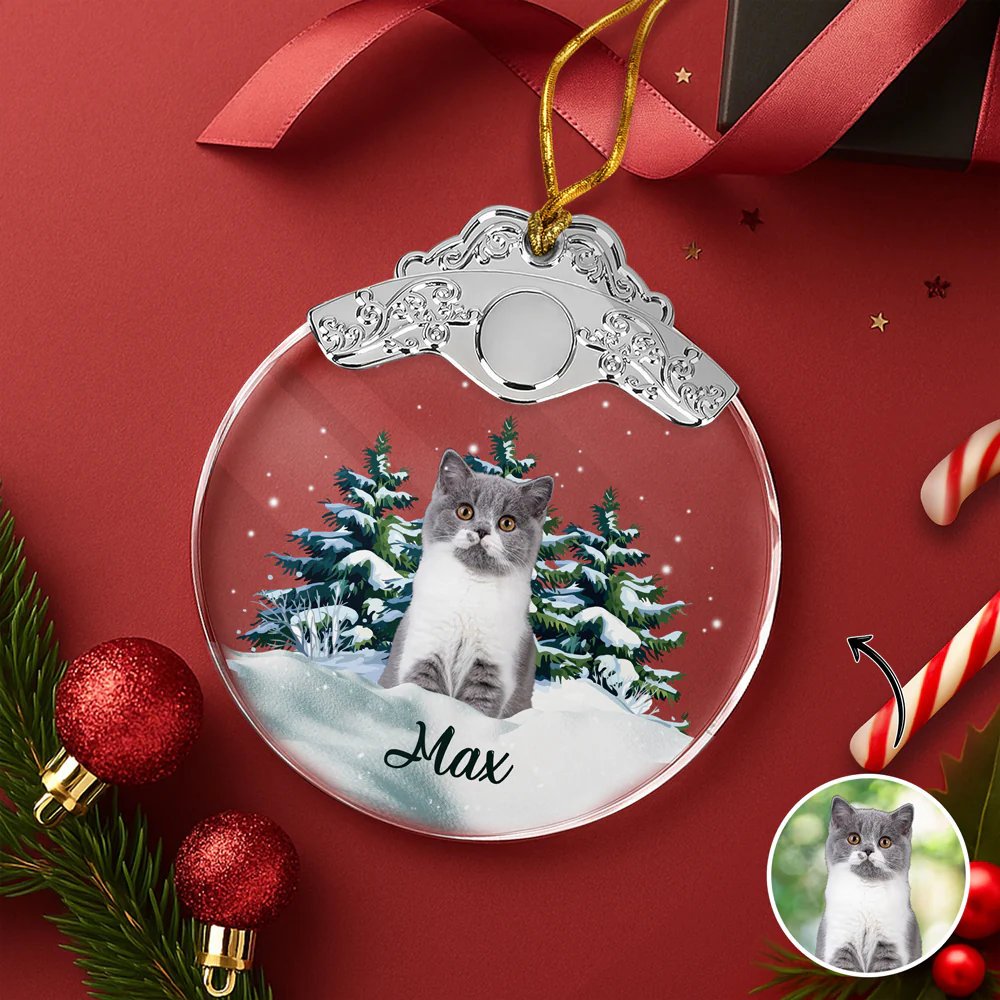 Custom Cat Photo Metal Top Glass Ornament For Christmas HA75 897172 - Image 4