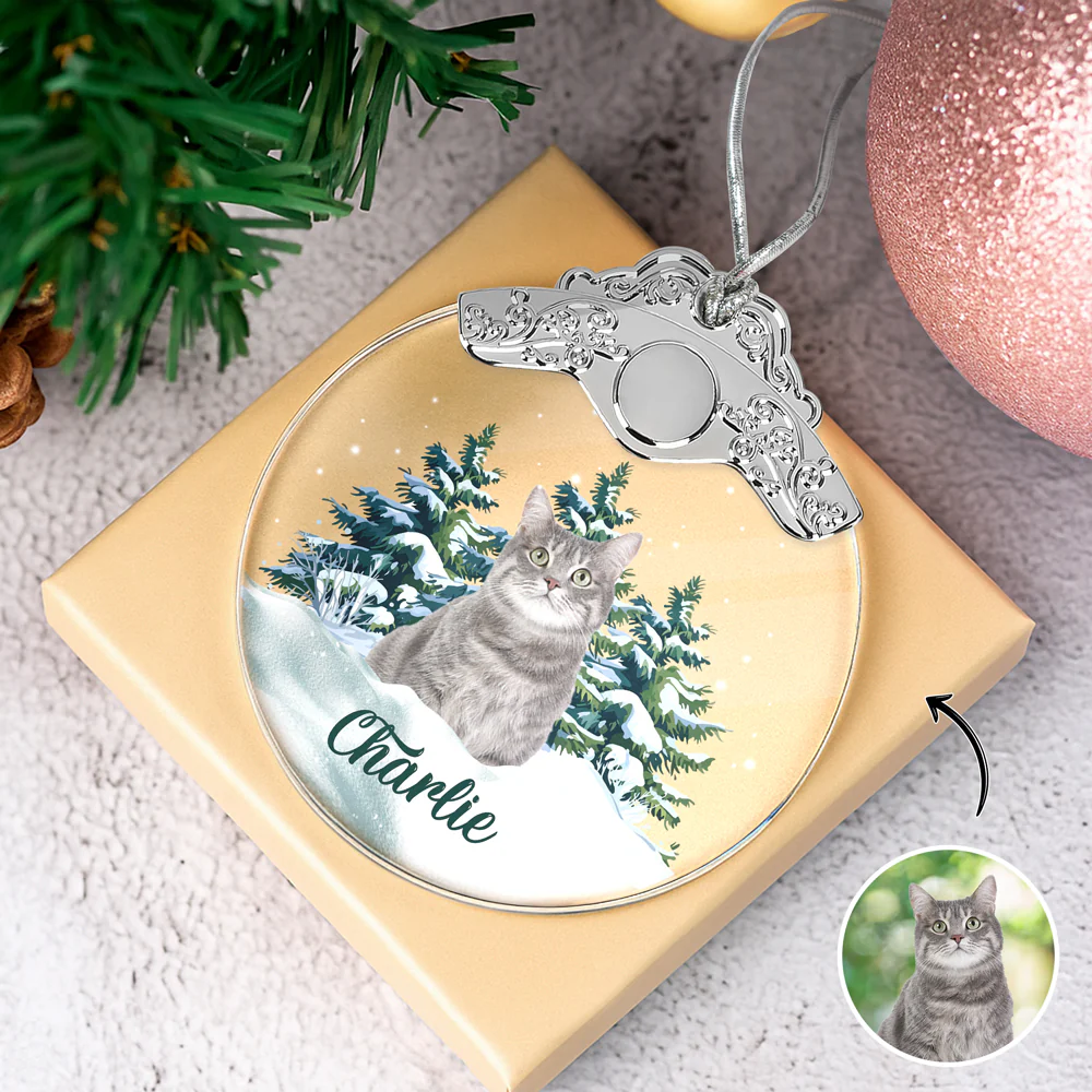 Custom Cat Photo Metal Top Glass Ornament For Christmas HA75 897172 - Image 5