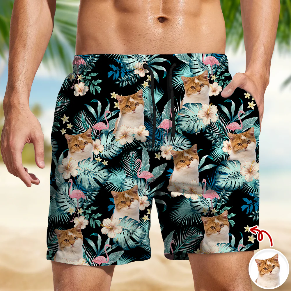 Custom Cat Photo Tropical Vacation Aloha Beach Short Gift For Cat Lover HO82 902646 - Image 3
