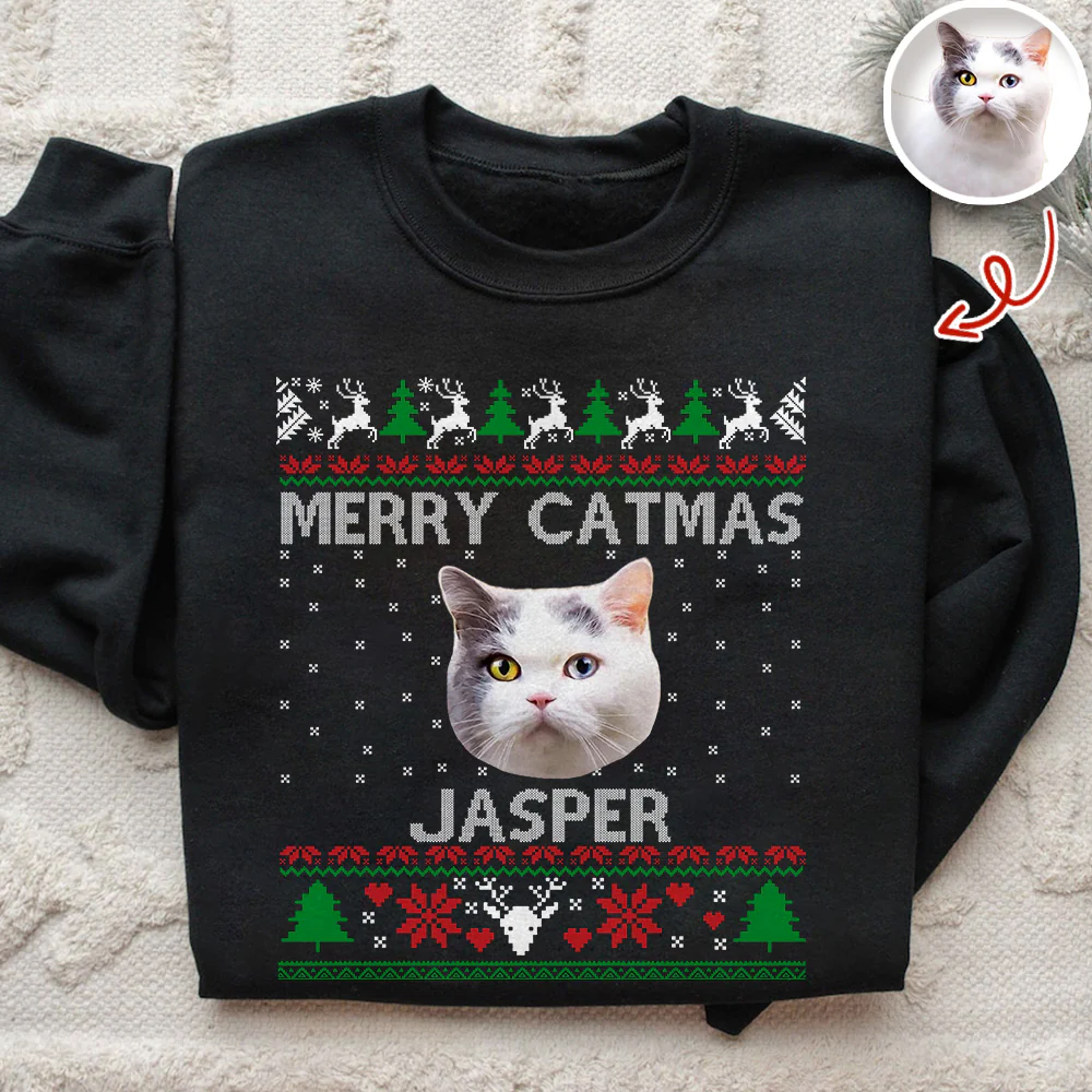 Custom Cat Photo Ugly Christmas Sweatshirt For Cat Lovers TH10 896379 - Image 4