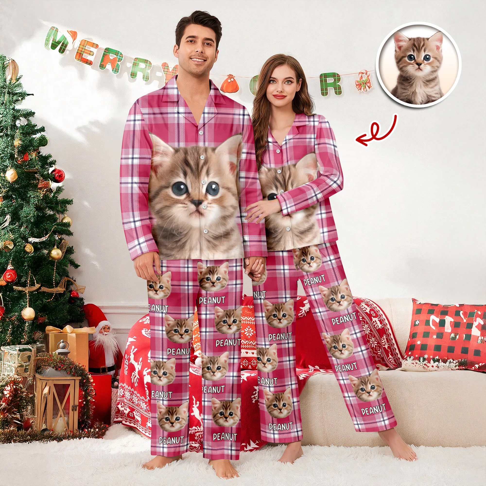 Custom Cat Photo Winter Pattern Pajamas Funny Gift For Cat Lovers CH07 896946 - Image 3