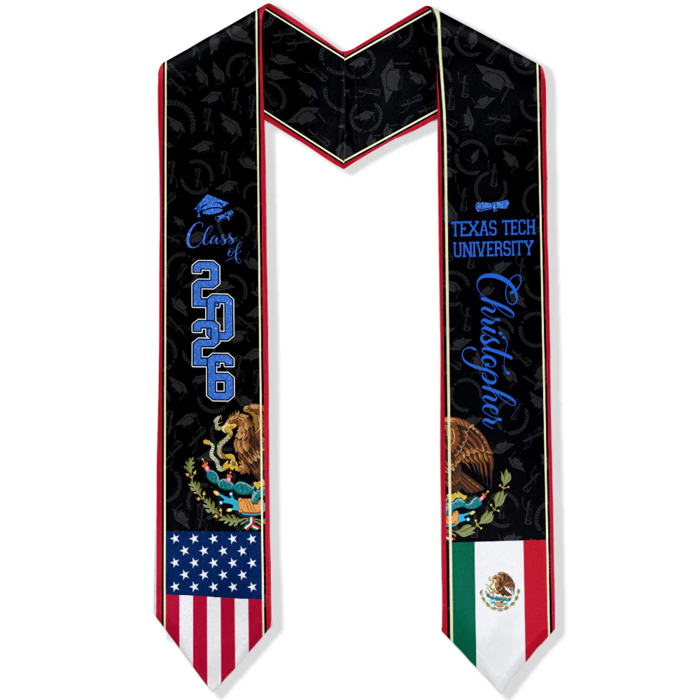 Custom Class of 2026 Mexican American Flag Graduation Stole TH10 898307 - Image 7