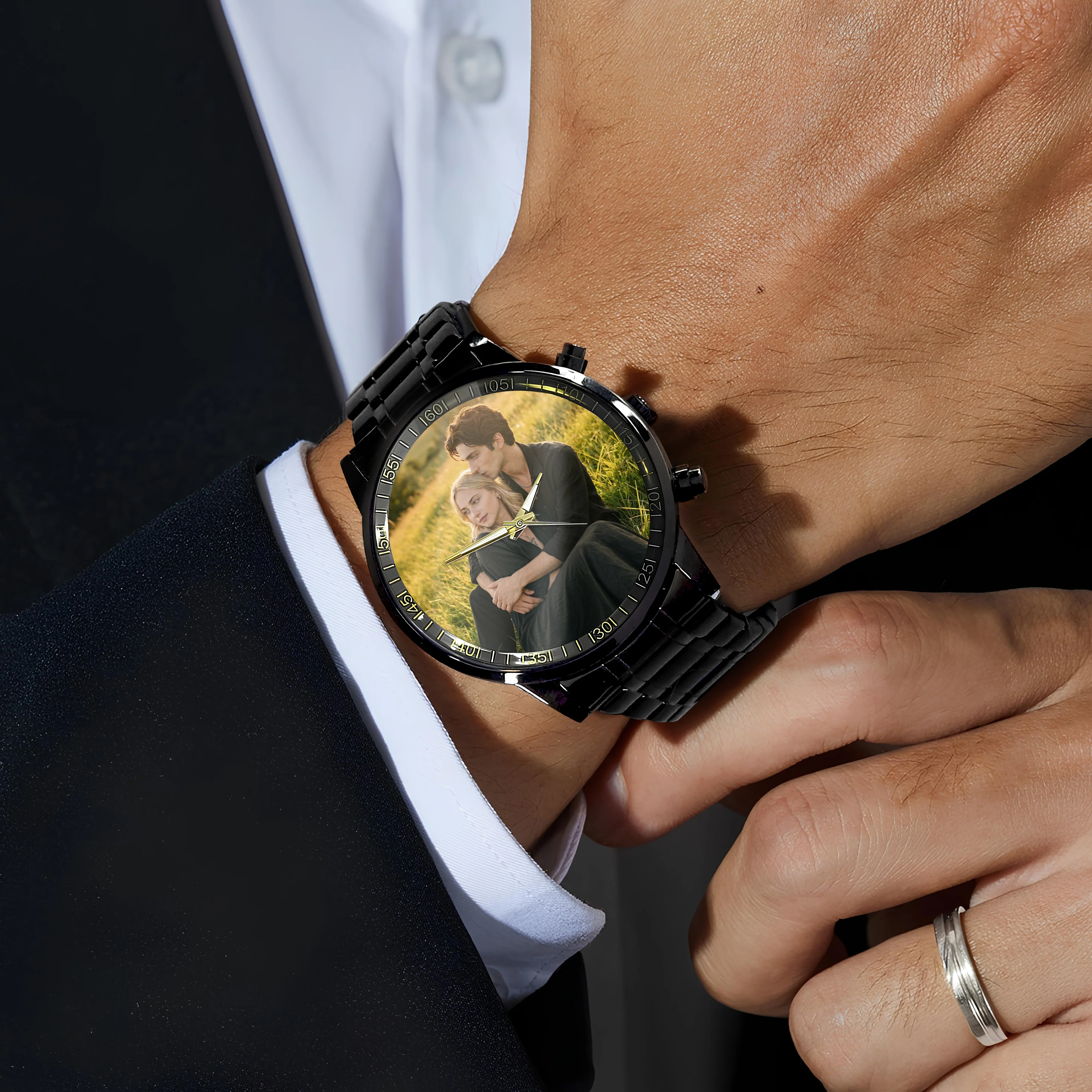 Custom Couple Photo I Love You To The Moon And Back Men's Wrist Watch LM32 669407 - Image 4
