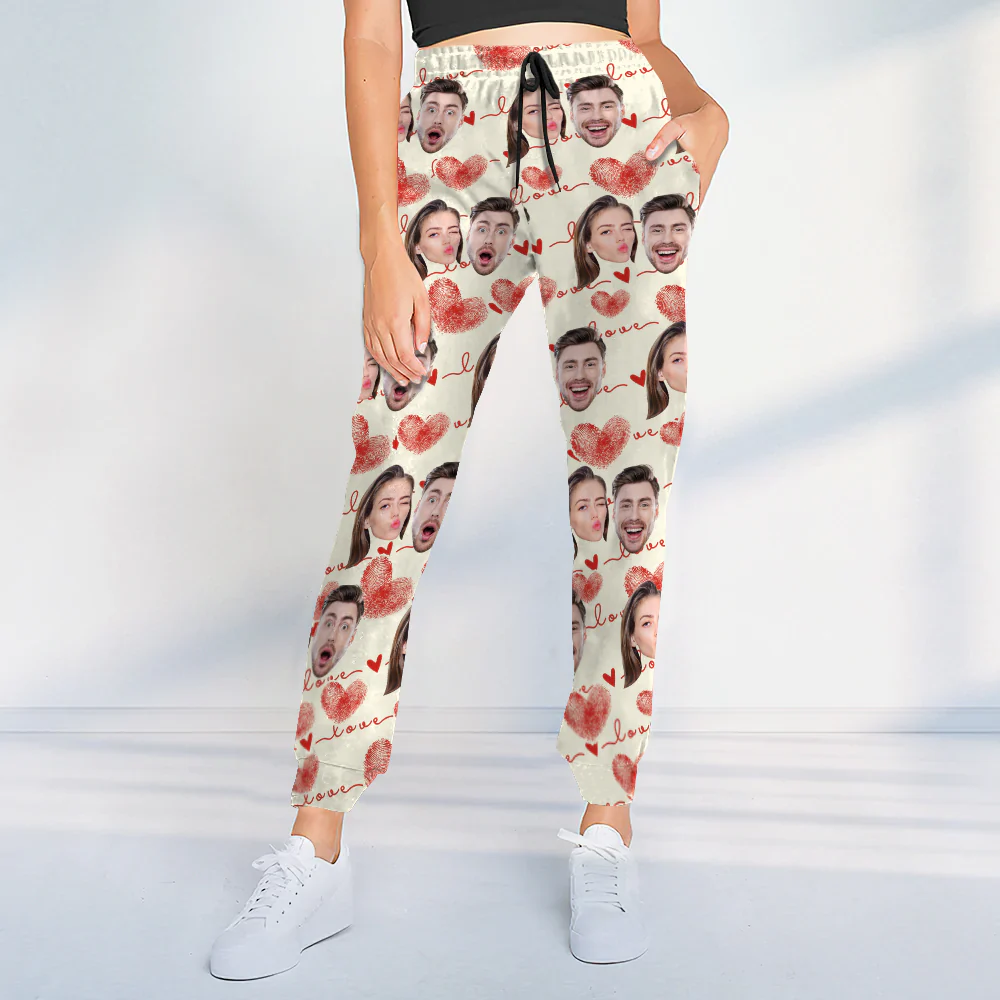 Custom Couple Photo With Heart Pattern Sweatpants HA75 892638 - Image 3