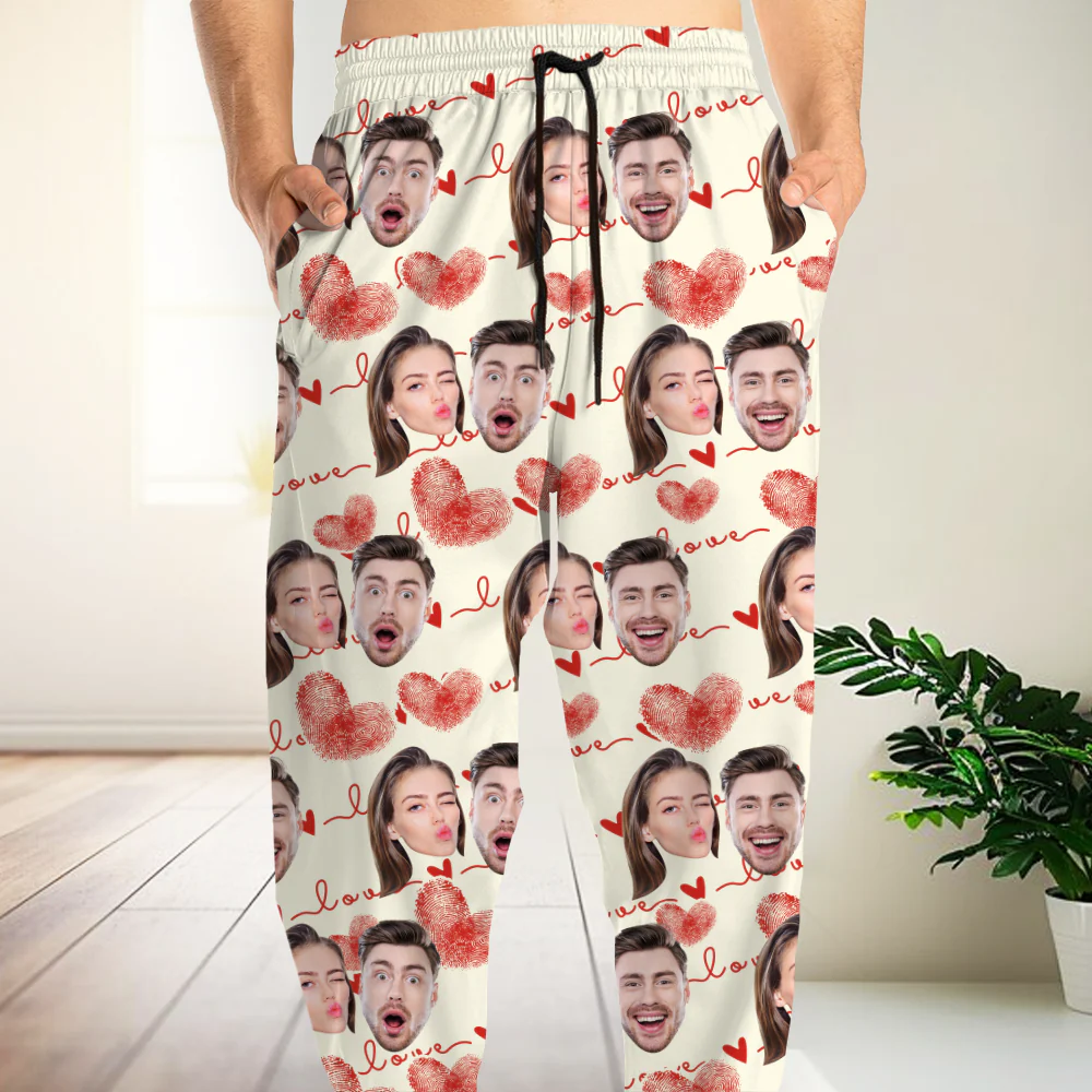 Custom Couple Photo With Heart Pattern Sweatpants HA75 892638 - Image 4