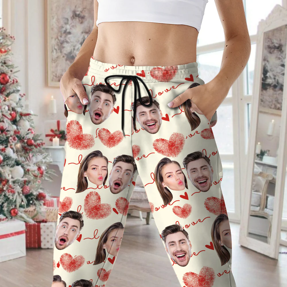 Custom Couple Photo With Heart Pattern Sweatpants HA75 892638 - Image 6