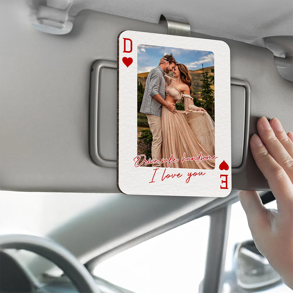 Custom Couples Photo King & Queen Drive Safe I Love You Personalized Wooden Photo Car Visor Clip HA75 898844 - Image 2