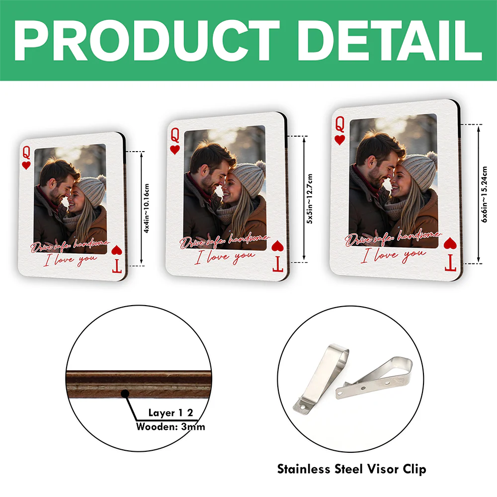 Custom Couples Photo King & Queen Drive Safe I Love You Personalized Wooden Photo Car Visor Clip HA75 898844 - Image 7