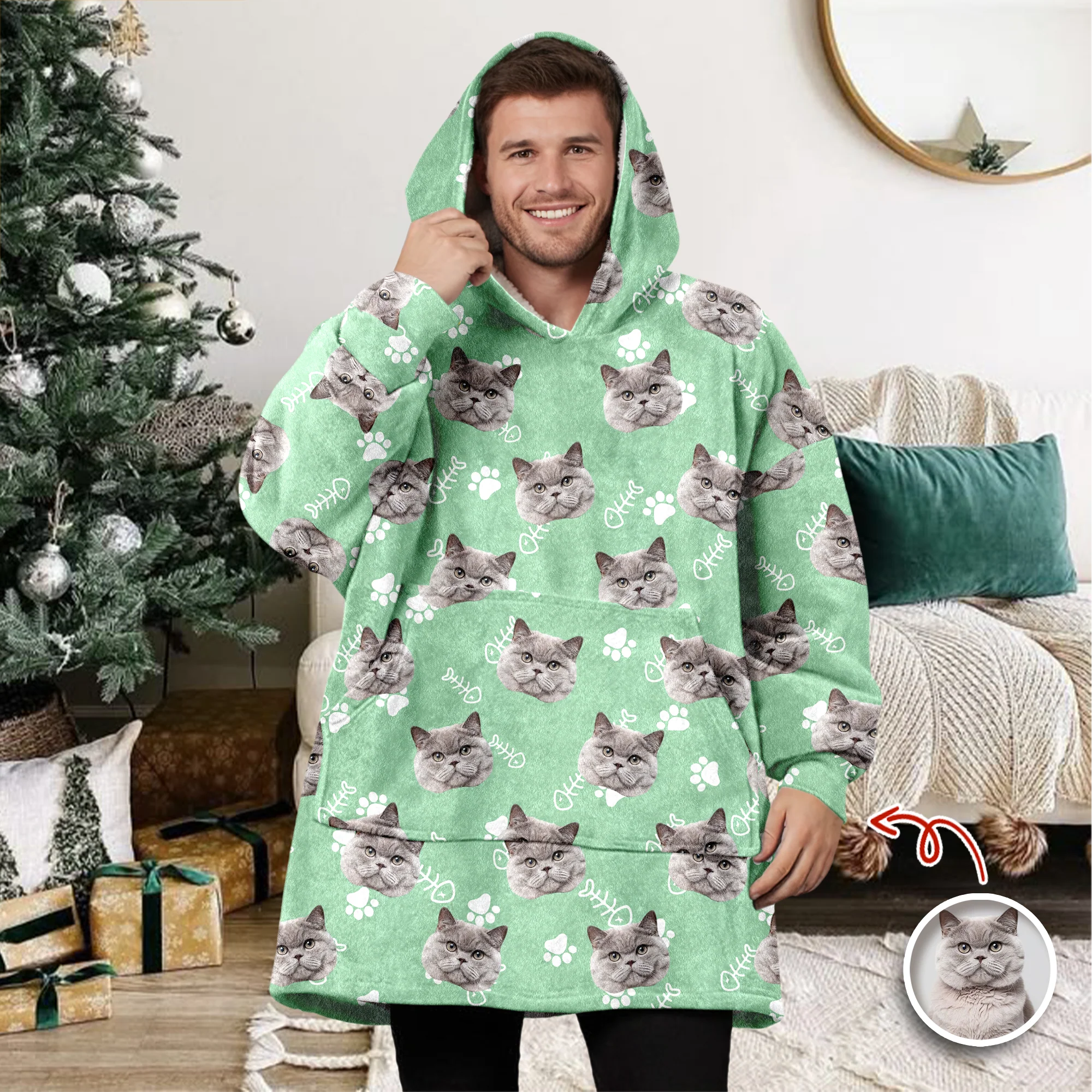Custom Dog Cat Face Photo With Colorful Background Hoodie Blanket HA75 898284 - Image 5