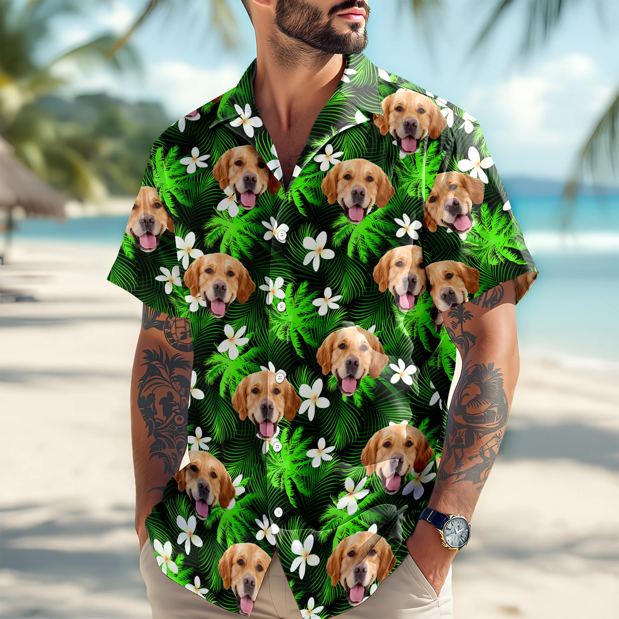 Custom Dog Cat Human Photo Tropical Summer Hawaii Shirt HA75 921122 - Image 2
