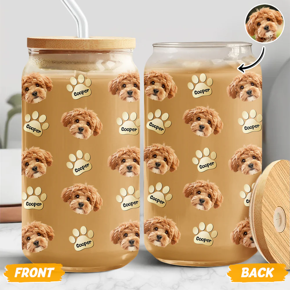 Custom Dog Cat Pet Photo Glass Can With Lid Gift for Pet Lovers HA75 898420 - Image 2