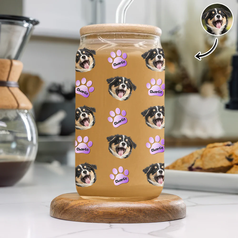 Custom Dog Cat Pet Photo Glass Can With Lid Gift for Pet Lovers HA75 898420 - Image 6