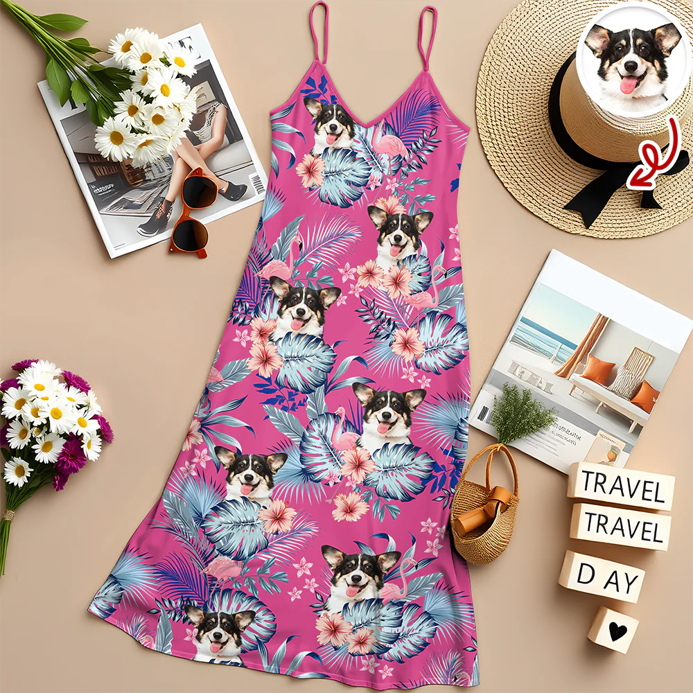Custom Dog Cat Photo Tropical Vacation Aloha Hawaii Cami Maxi Dress HO82 901986 - Image 4