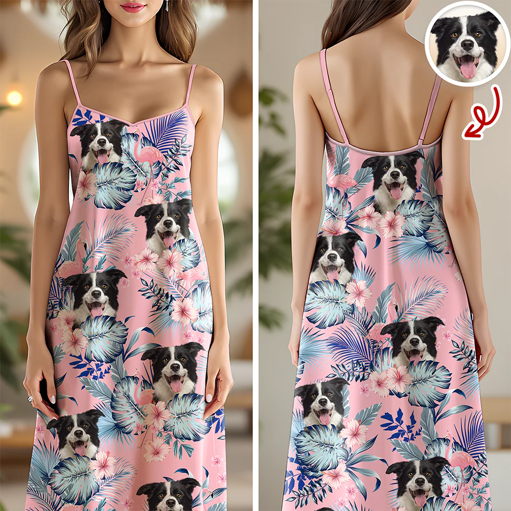 Custom Dog Cat Photo Tropical Vacation Aloha Hawaii Cami Maxi Dress HO82 901986 - Image 6