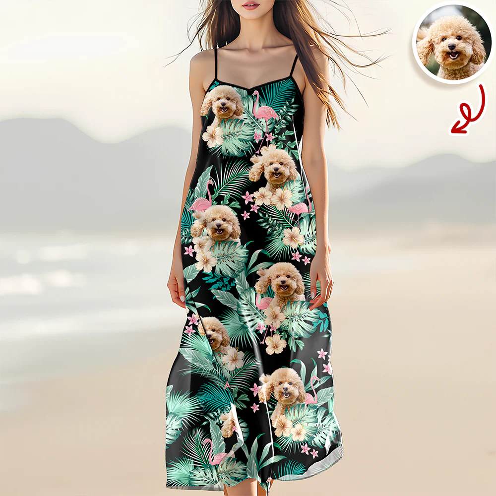Custom Dog Cat Photo Tropical Vacation Aloha Hawaii Cami Maxi Dress HO82 901986 - Image 7