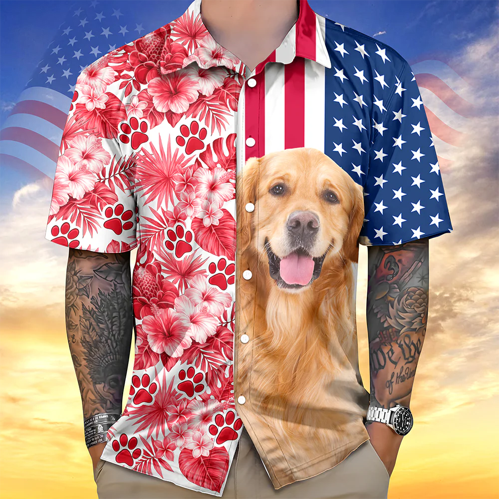 Custom Dog Cat Photo With American Flag Hawaii Shirt Gift for Pet Lovers TH10 169357 - Image 7