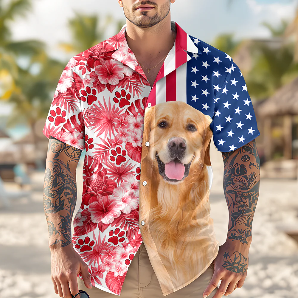 Custom Dog Cat Photo With American Flag Hawaii Shirt Gift for Pet Lovers TH10 169357 - Image 9