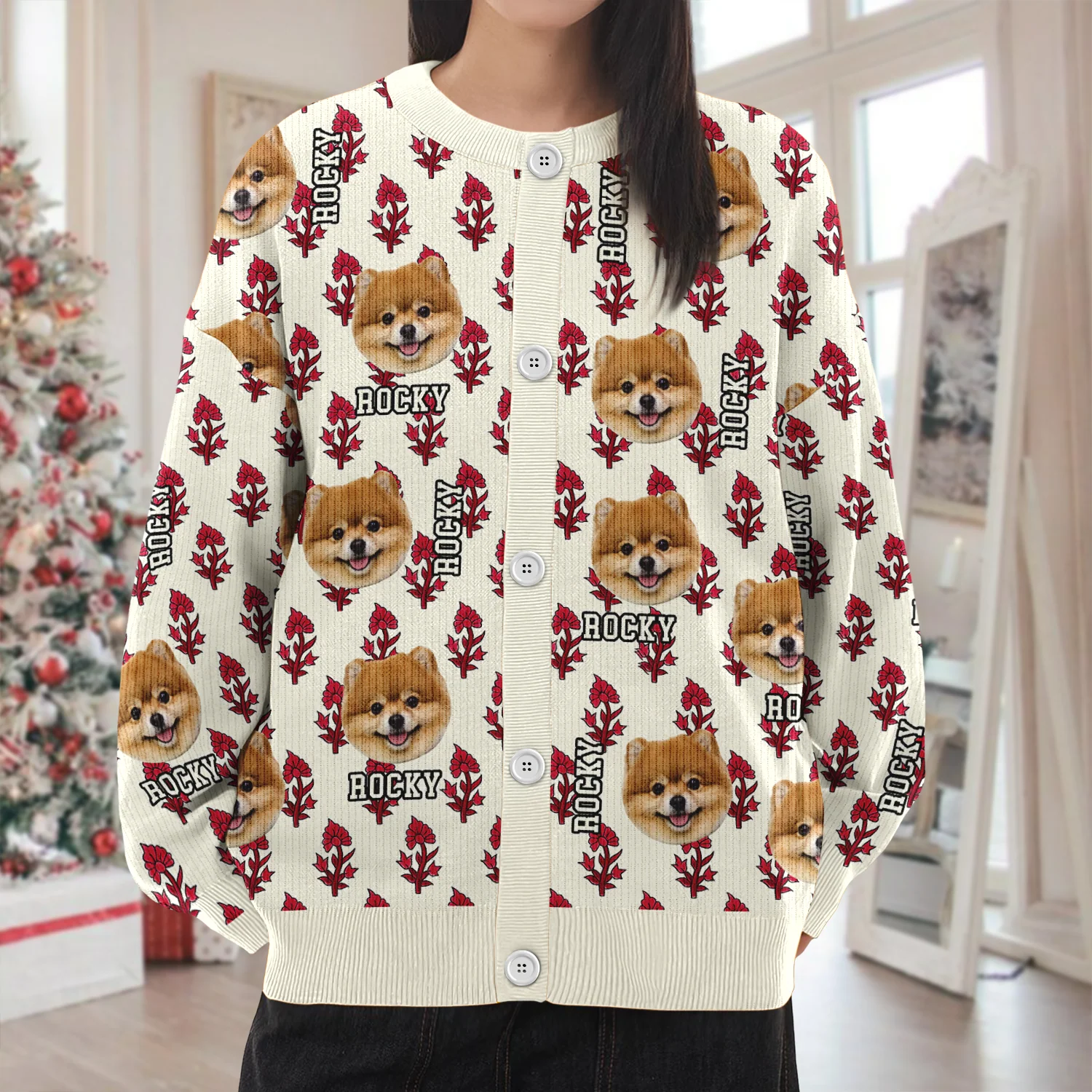 Custom Dog Cat Photo With Hand Block Print Ugly Cardigan For Dog/Cat Lovers LM32 897191 - Image 2