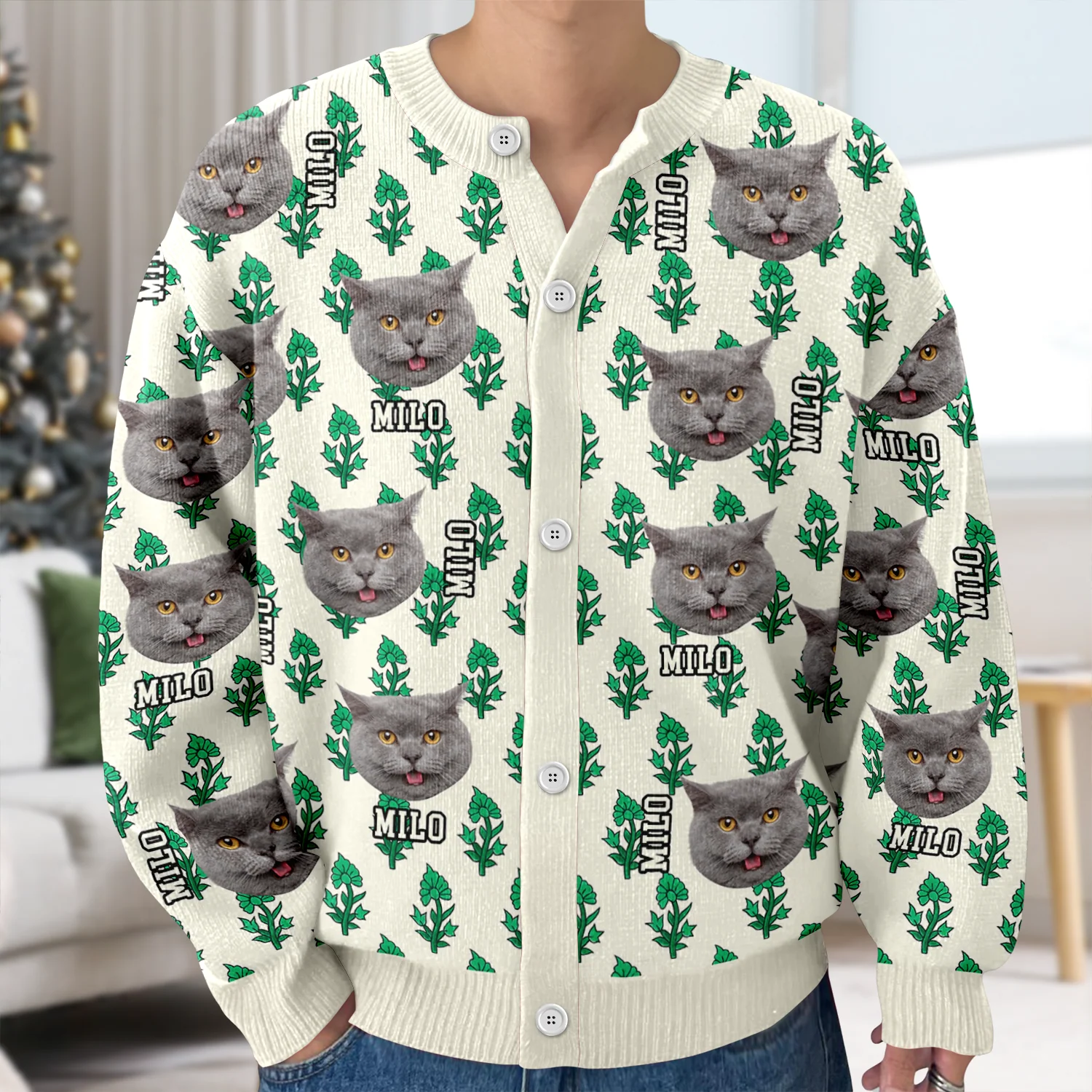 Custom Dog Cat Photo With Hand Block Print Ugly Cardigan For Dog/Cat Lovers LM32 897191 - Image 3