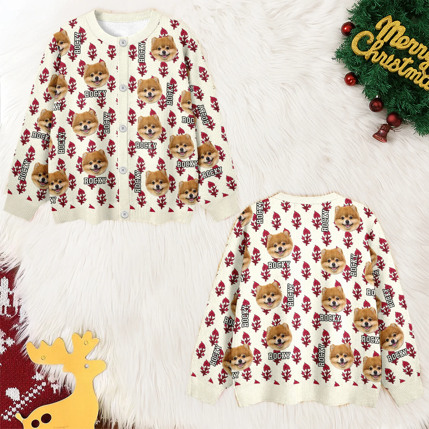 Custom Dog Cat Photo With Hand Block Print Ugly Cardigan For Dog/Cat Lovers LM32 897191 - Image 4