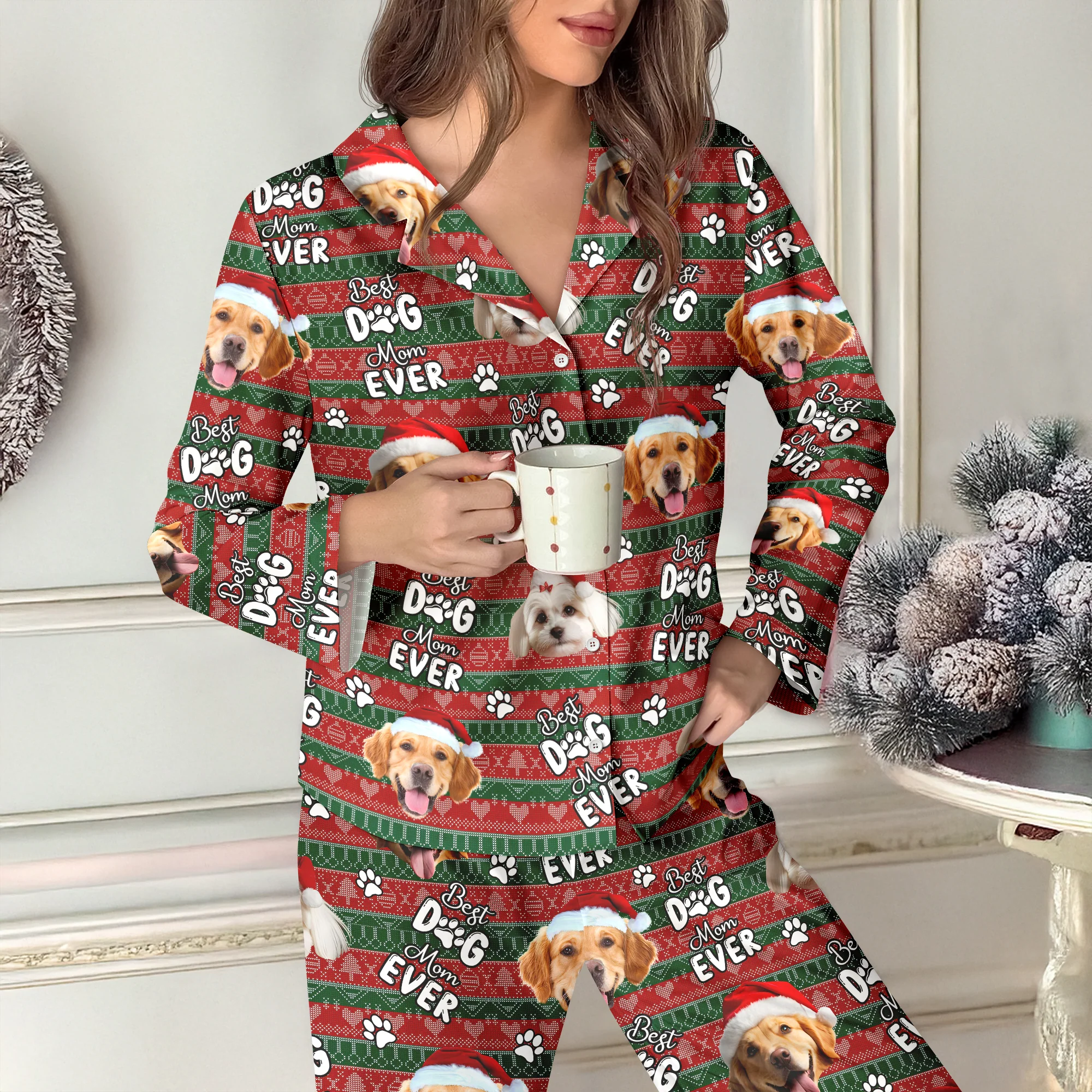 Custom Dog Face Cute Best Dog Dad Ever Christmas Pajamas LM32 895749 - Image 6
