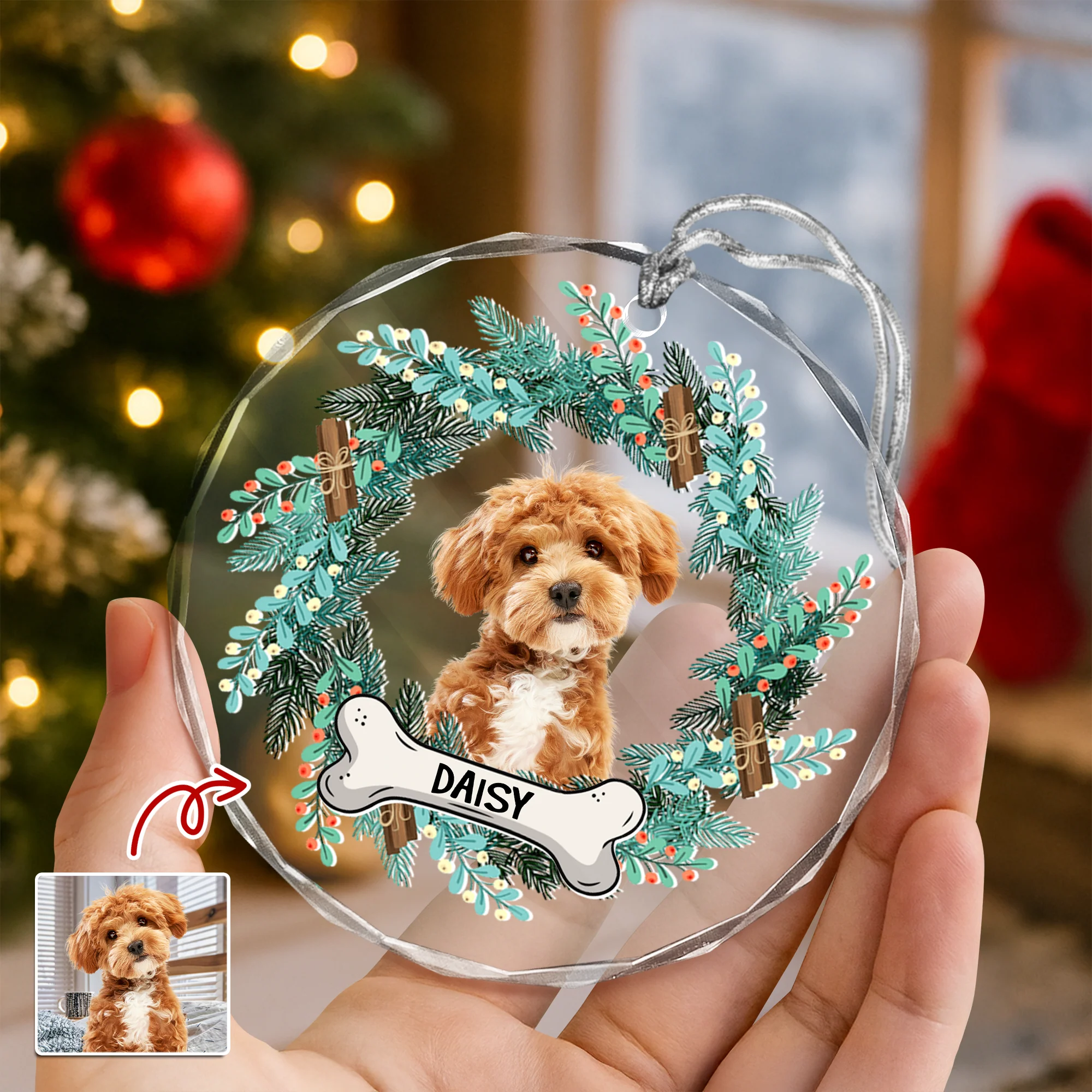 Custom Dog Photo Christmas Cirle Glass Ornament For Dog Lovers TH10 894759 - Image 4